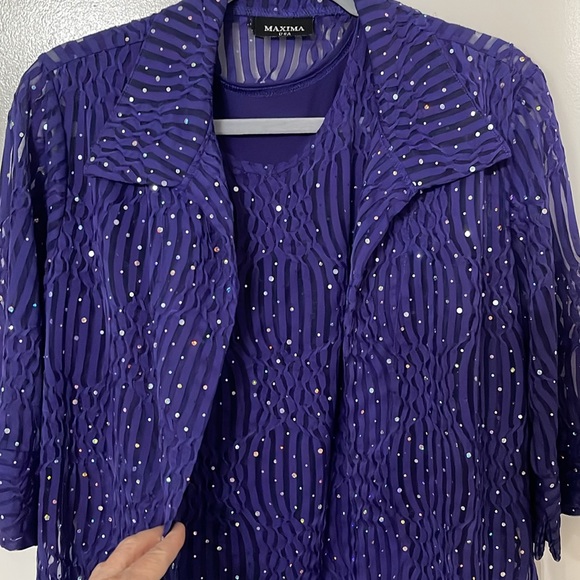 MAXIMA VINTAGE 3-PIECE SKIRT TOP CAMISOLE WOMEN Sz S EMBELLISHED SEQUINS PURPLE - Picture 3 of 16